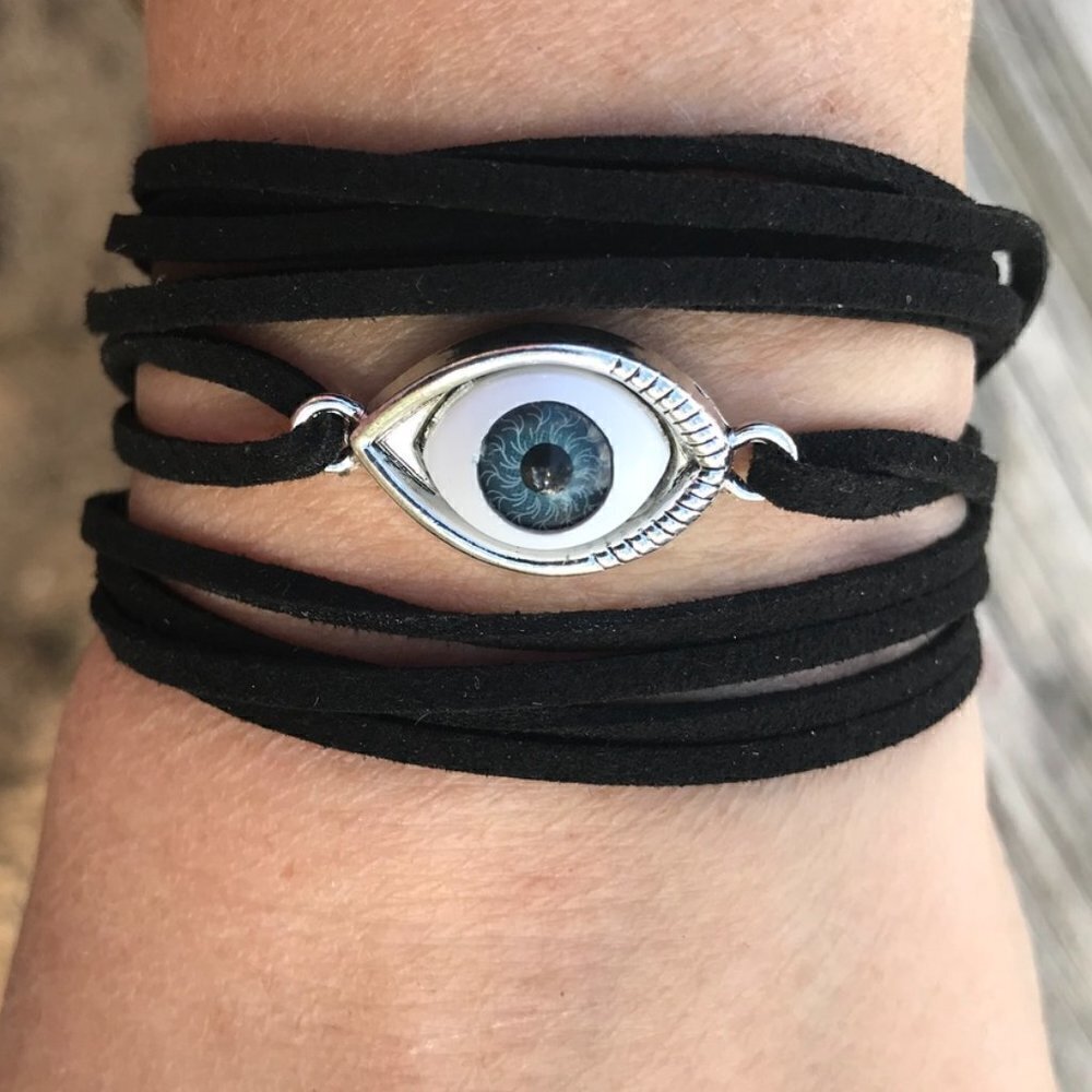 Tie Wrap Evil Eye Protection Silver Bracelet Cuff Yoga Boho Cord Bohemian Gift - Picture 9 of 11